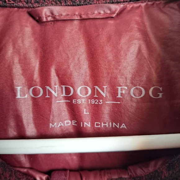 London Fog Maroon Black Knit Puffer Down Filled Thumb Hole Jacket Coat Sz Large - Picture 3 of 8